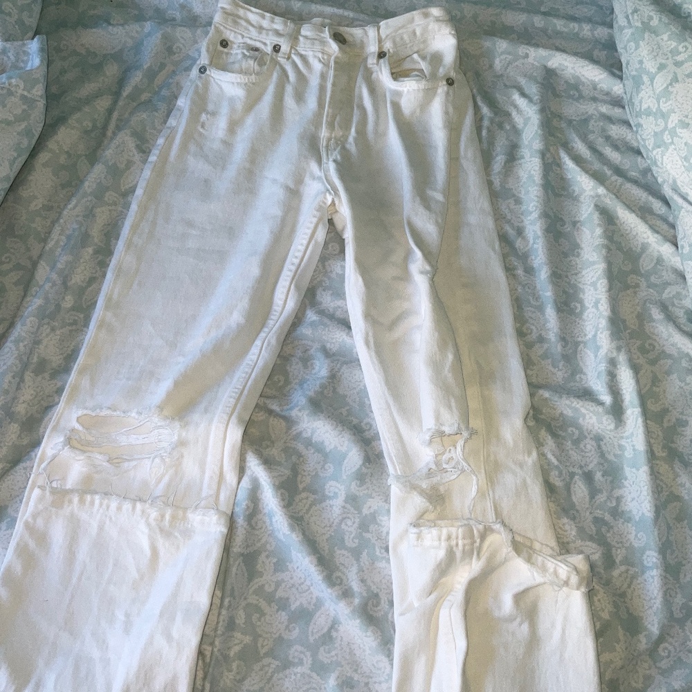 Zara white ripped jeans